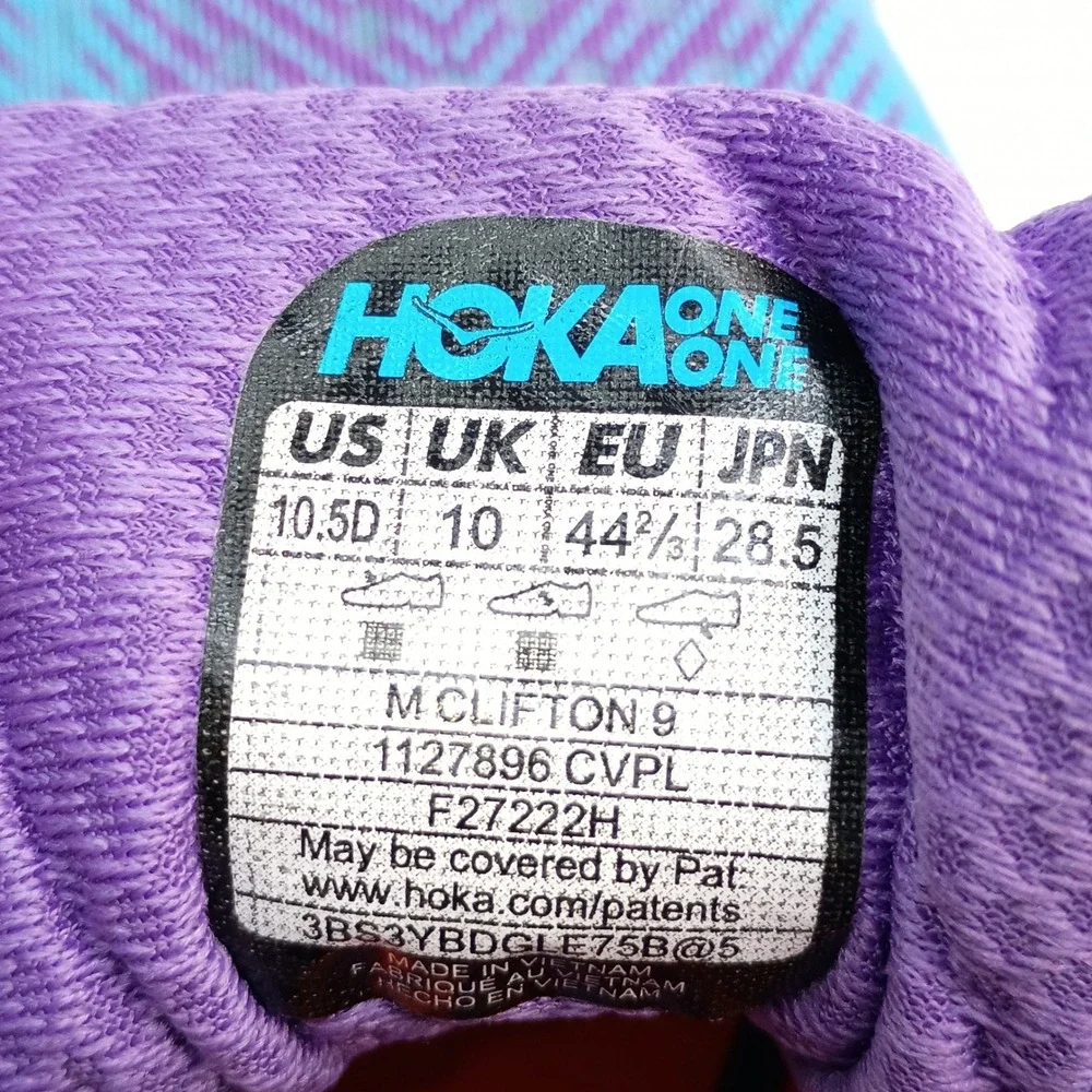 Hoka Clifton 9 Running Shoes Men Size 10.5 Purple Blue Mesh 1127896 CVPL